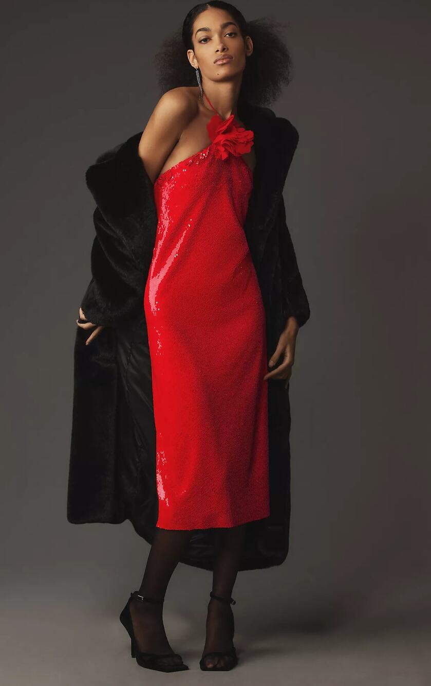 NWT Le Superbe Red Sequin Midi Dress - Size 8
